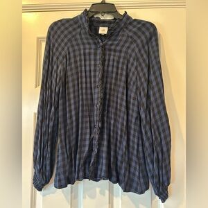 CAbi Navy Plaid Button-Up Shirt